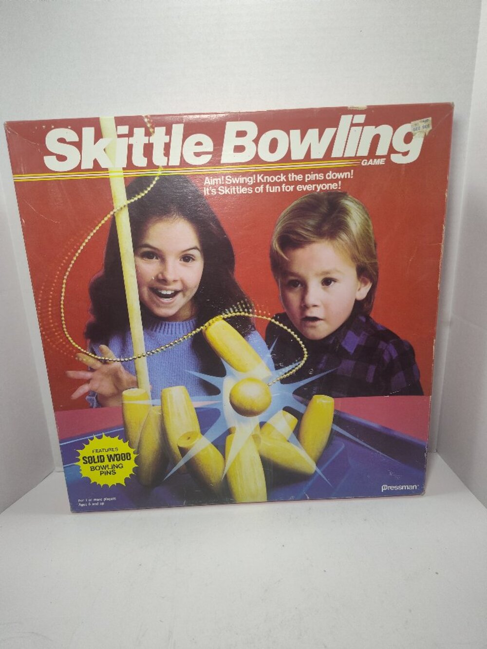 Vintage Pressman Skittle Bowling Game Complete Wood Pins Score Sheets 1986